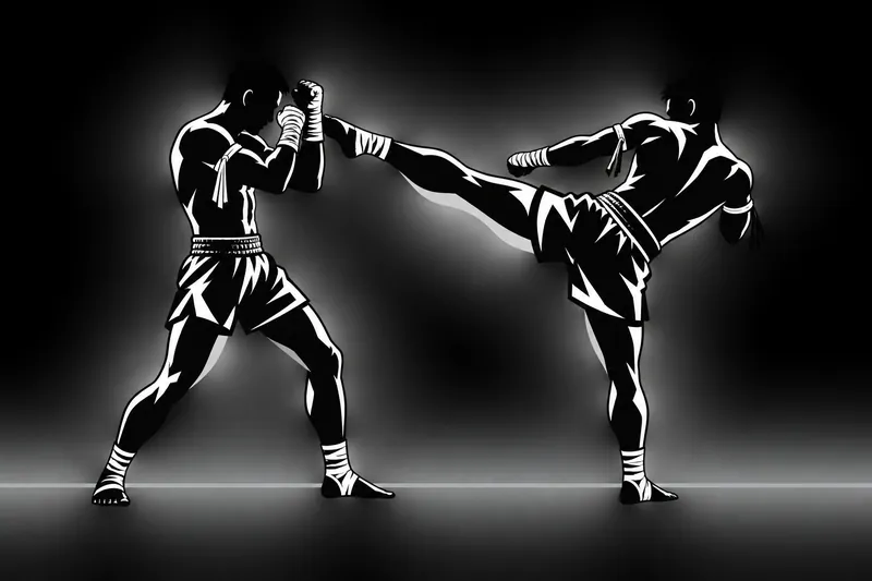 Ilustração de dois lutadores de muay thai treinando